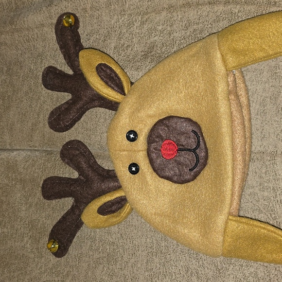 Reindeer Toddler Hat with Bells on Antlers - Picture 2 of 8
